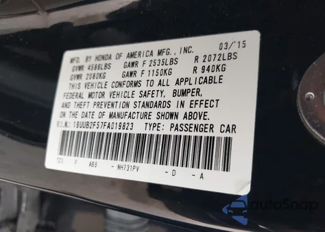 2015 Acura Tlx V6 Tech z USA, uszkodzony, nr VIN 19UUB2F57FA019823